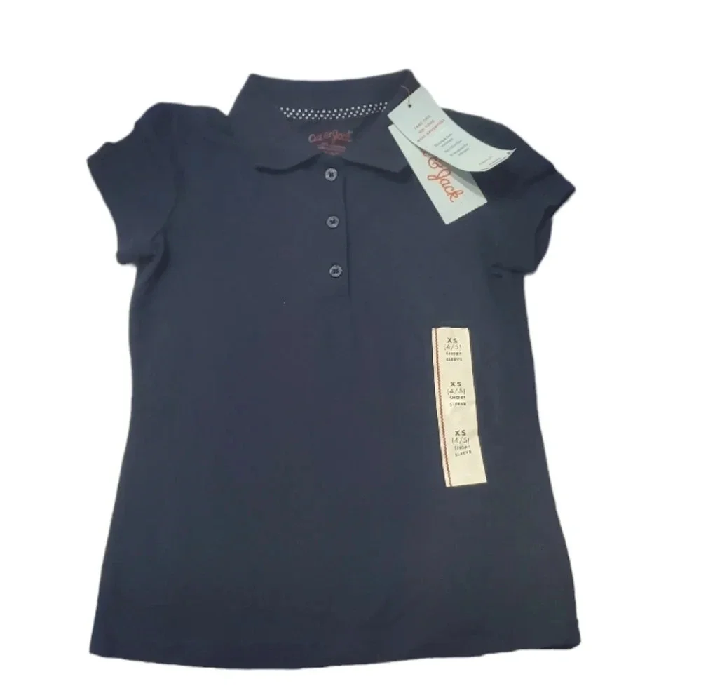 NWT Cat & Jack Girl's Navy Blue Uniform Polo Shirts 2 PK XS 4/5